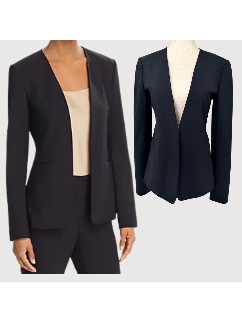 Theory Isita Black Virgin Wool Collarless Blazer Size 0